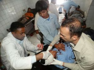 A photo shows casualties of U.S-Saudi airstrikes in the Republican Hospital, where more than 90 were killed or injured, including students of a school,A photo shows casualties of U.S-Saudi airstrikes in the Republican Hospital, where more than 90 were killed or injured, including students of a school,